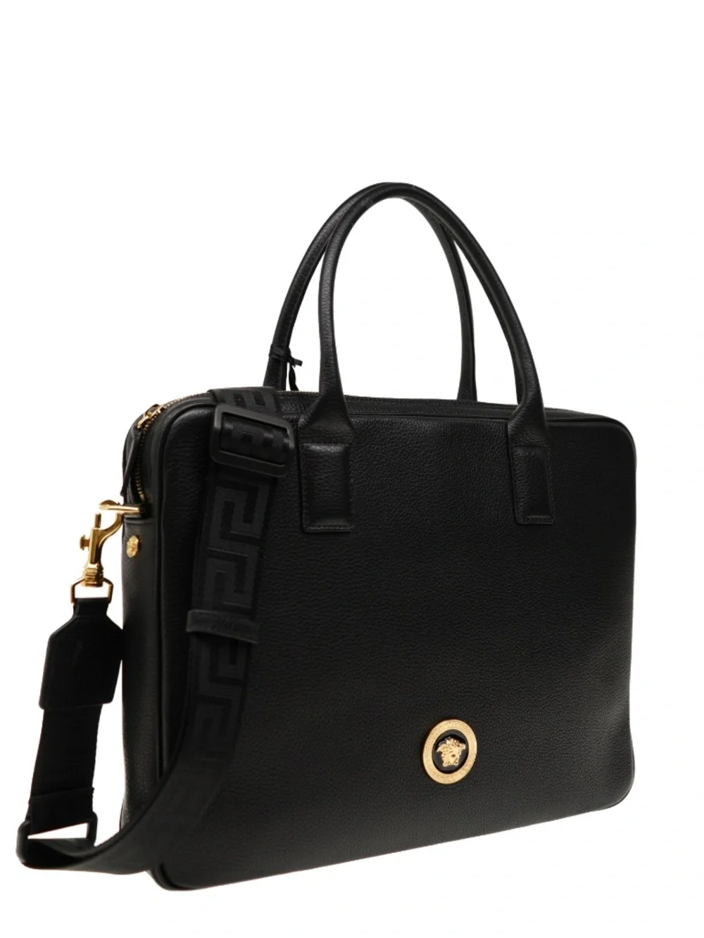 Versace Medusa Briefcase Document Case Black Grainy Leather New